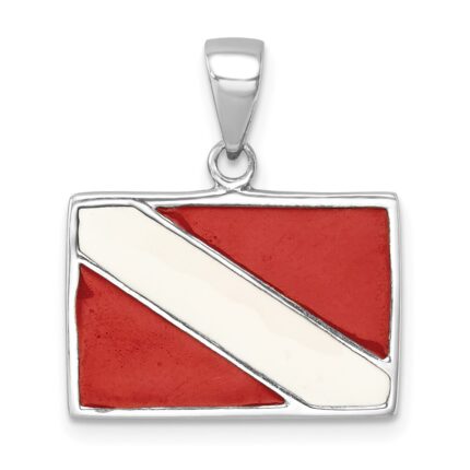 Sterling Silver Rhodium-plated Polished Enameled Dive Flag Pendant