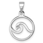 Sterling Silver Rhodium-plated Polished Wave Pendant - Image 3