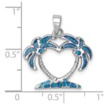 Sterling Silver Rhodium-plated Polished Double Palm Tree Pendant - Image 5