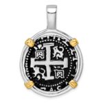 Sterling Silver Rhodium-plated Antiqued Gold-tone Ship Coin Pendant