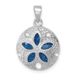 Sterling Silver Rhodium-plated Polished and Textured Enameled Sand Dollar Pendant