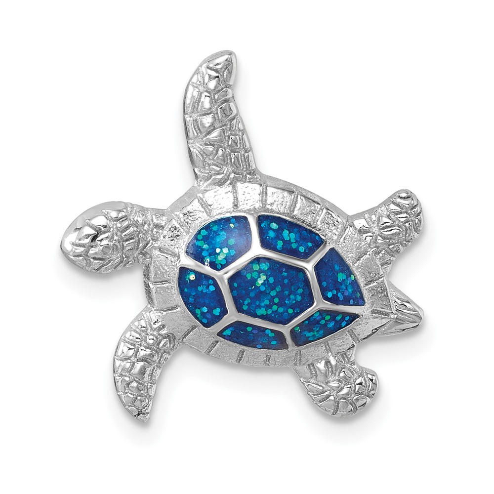LP-208.jpg Sterling Silver Rhodium-plated Enameled Swimming Turtle Chain Slide - Image 1