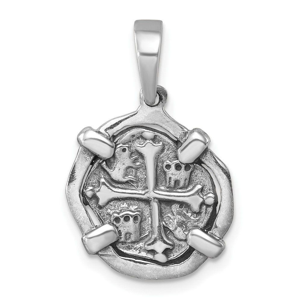 LP-412.jpg Sterling Silver Rhodium-plated Polished and Antiqued Medieval Coin Pendant - Image 1