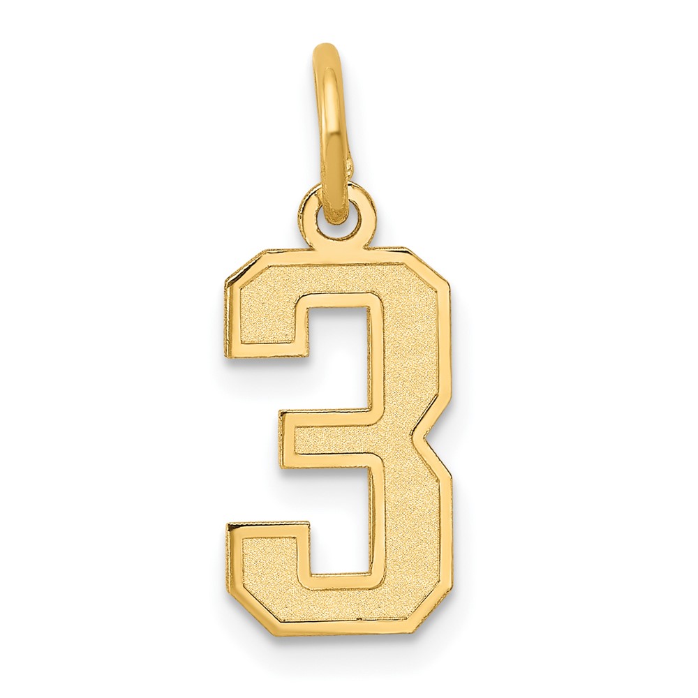 LSS03.jpg 14k Small Satin Number 3 Charm - Image 1