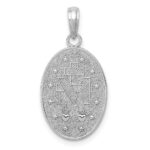 14k White Gold Polished and Satin Solid Miraculous Medal Oval Pendant - Image 3