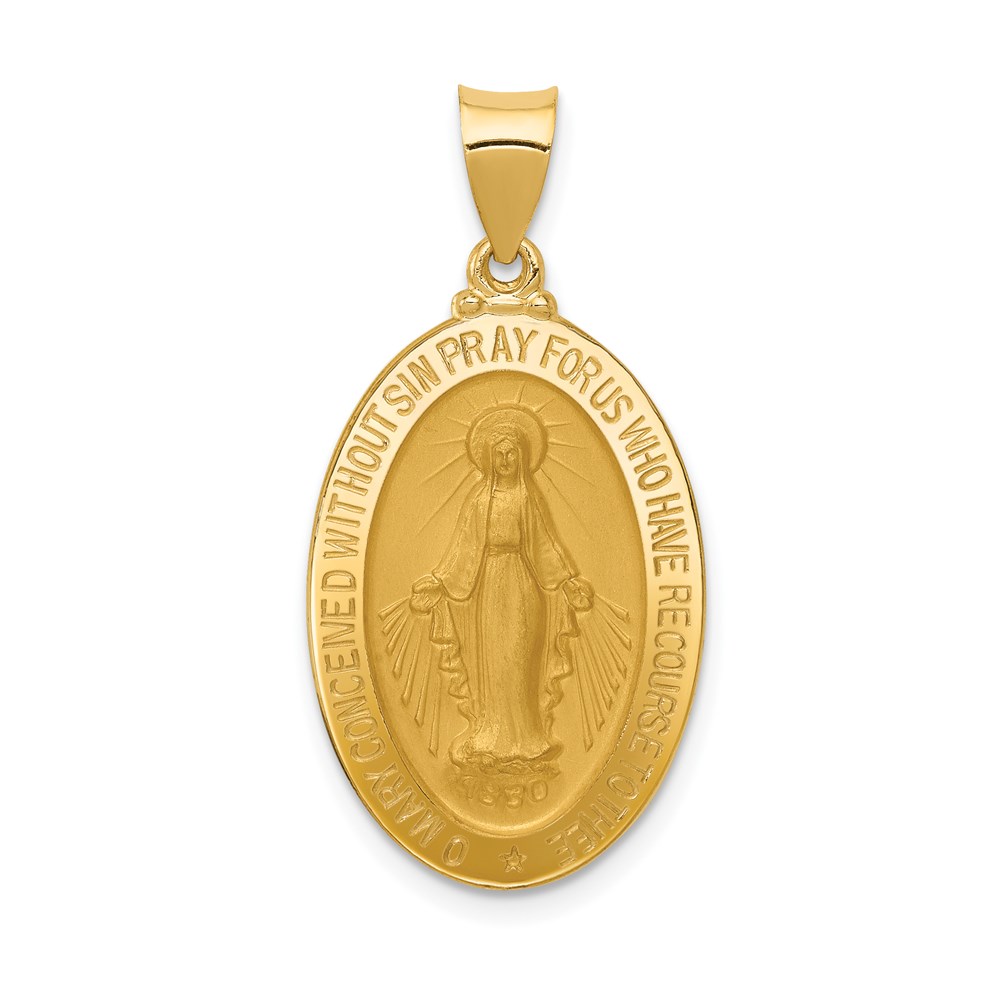 M1434.jpg 14k Polished and Satin Hollow Miraculous Medal Oval Pendant - Image 1