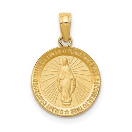 14k Polished and Satin Solid Miraculous Medal Round Pendant