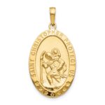14k Polished Solid Saint Christopher Medal Oval Pendant