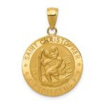14k Polished and Satin Solid Saint Christopher Medal Pendant
