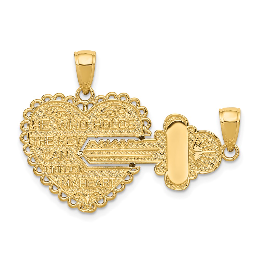 M198.jpg 14K Polished 2-Piece Break-Apart HE WHO HOLDS THE KEY CAN UNLOCK MY HEART Charm - Image 1