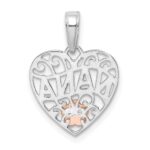 14k White Gold with Rose Gold Flower NANA Heart Pendant - Image 4