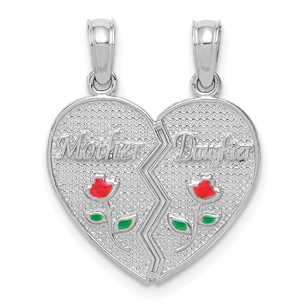 M2696W.jpg 14k White Gold Enameled Flowers MOTHER - DAUGHTER 2-Piece Break-apart Pendant - Image 1