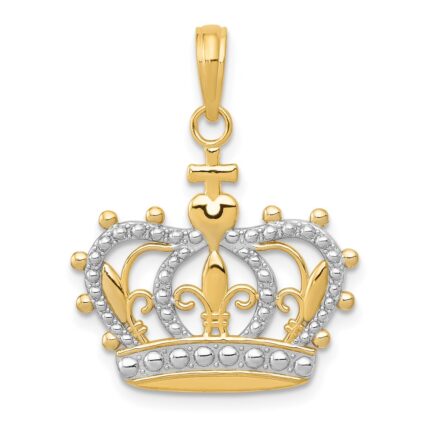14K and White Rhodium Crown Pendant