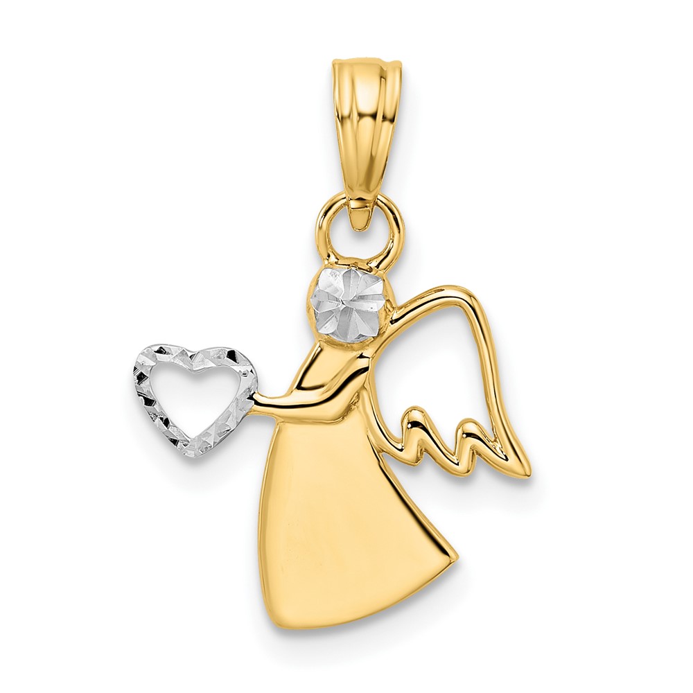 M2907.jpg 14k and White Rhodium Diamond-cut Angel Holding Heart Pendant - Image 1