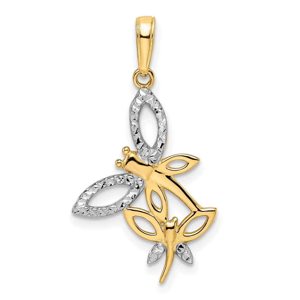 M2910.jpg 14k and White Rhodium Diamond-cut Dragonflies Pendant - Image 1