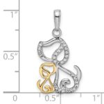 14k and White Rhodium Diamond-cut Dog and Puppy Pendant - Image 4