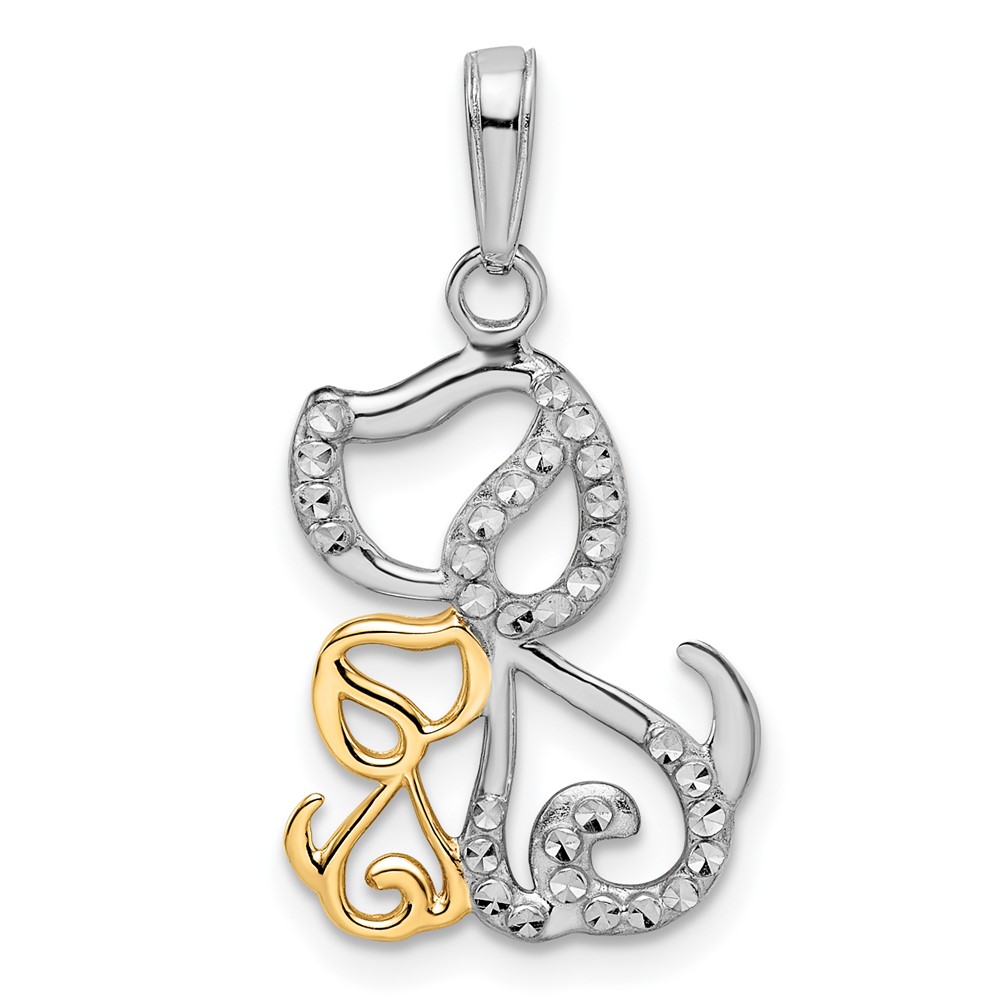 M2920.jpg 14k and White Rhodium Diamond-cut Dog and Puppy Pendant - Image 1