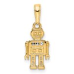 14k and White Rhodium Diamond-cut Robot Pendant