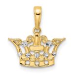 14k and White Rhodium Diamond-cut Crown Pendant