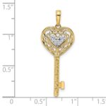 14k and White Rhodium Diamond-cut Heart Filigree Key Pendant - Image 4