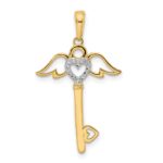 14k and White Rhodium Diamond-cut Heart/Angel Wings Key Pendant