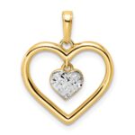 14k and White Rhodium Diamond-cut Heart Dangle in Heart Pendant