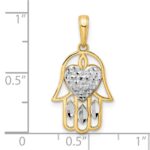 14k and White Rhodium Diamond-cut Heart Hamsa Pendant - Image 4