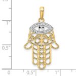 14k and White Rhodium Diamond-cut Evil Eye Filigree Hamsa Pendant - Image 4