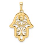 14k and White Rhodium Diamond-cut Evil Eye Filigree Hamsa Pendant - Image 3