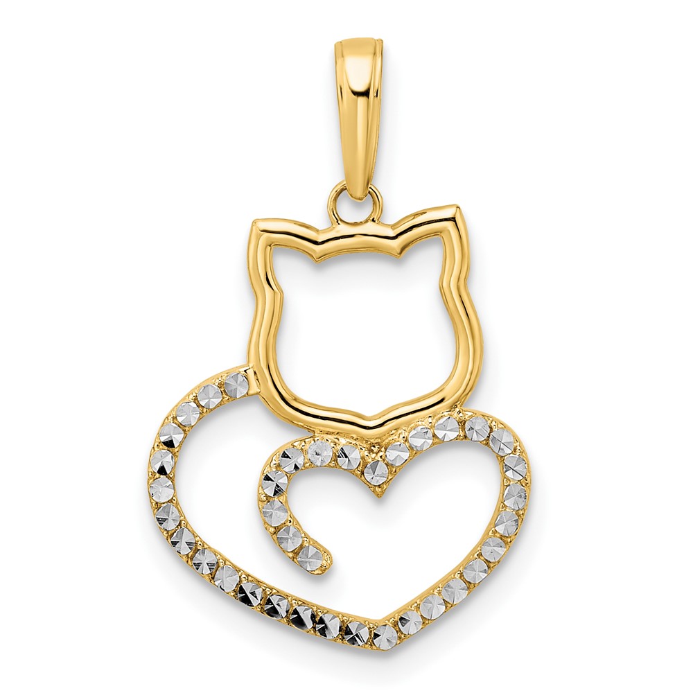 M2949.jpg 14k and White Rhodium Diamond-cut Cat Heart Pendant - Image 1