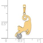 14k and White Rhodium Diamond-cut Cat and Ball Pendant - Image 4