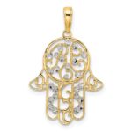 14k and White Rhodium Diamond-cut Fancy Hamsa Pendant