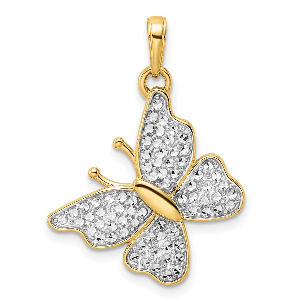 M2968.jpg 14k and White Rhodium Diamond-cut Fancy Butterfly Pendant - Image 1