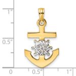14k and White Rhodium Diamond-cut Anchor and Ship's Wheel Pendant - Image 4