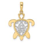 14k and White Rhodium Diamond-cut Filigree Turtle Pendant - Image 3
