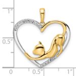 14k and White Rhodium Diamond-cut Cat Stretching in Heart Pendant - Image 4