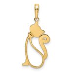 14k and White Rhodium Diamond-cut Cat Pendant - Image 3