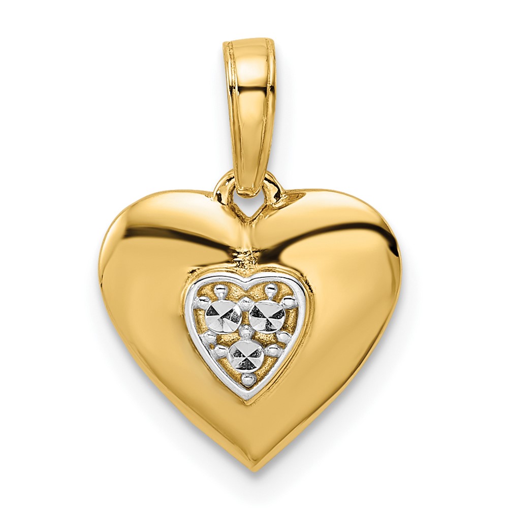 M3005.jpg 14k and White Rhodium Diamond-cut Puffed Heart Pendant - Image 1
