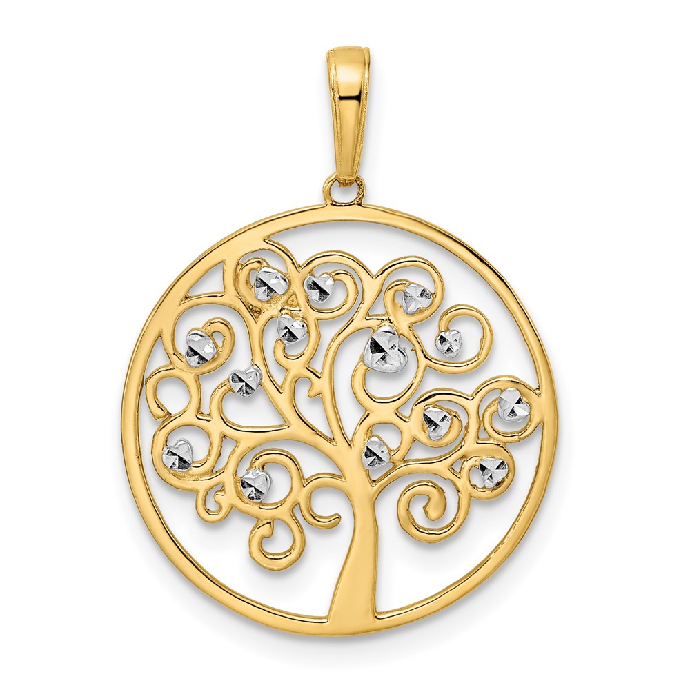 M3008.jpg 14k and White Rhodium Diamond-cut Tree of Life Pendant - Image 1