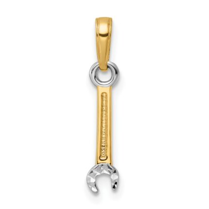 14k and White Rhodium Diamond-cut Wrench Pendant