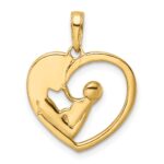 14k and White Rhodium Diamond-cut Mother and Baby Heart Pendant - Image 3