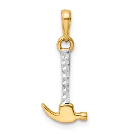 14k and White Rhodium Diamond-cut Hammer Pendant