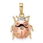 14k with White and Rose Rhodium Diamond-cut Ladybug Pendant