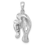 Sterling Silver Rhodium-plated Polished Manatee and Baby Pendant - Image 3