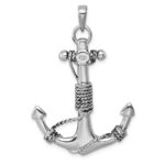 Sterling Silver Rhodium-Plated Polished Anchor Pendant - Image 3
