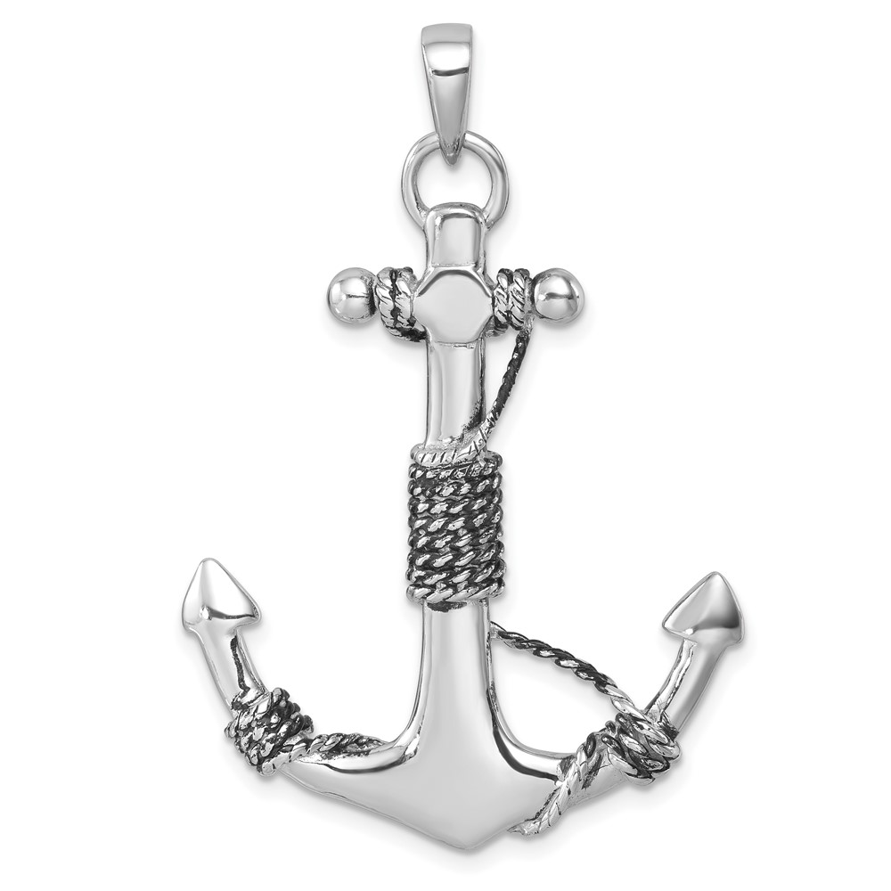 PLP-066.jpg Sterling Silver Rhodium-Plated Polished Anchor Pendant - Image 1