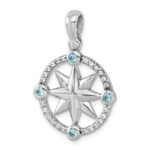 Sterling Silver Rhodium-Plated Polished CZ Compass Pendant - Image 4