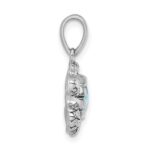 Sterling Silver Rhodium-plated Polished and Antiqued Blue Crystal Turtle Pendant - Image 2