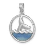 Sterling Silver Rhodium-Plated Polished Blue Aventurine Ocean Whale's Tail Pendant - Image 4