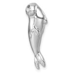Sterling Silver Rhodium-plated Polished CZ Eye Harbor Seal Pendant - Image 4